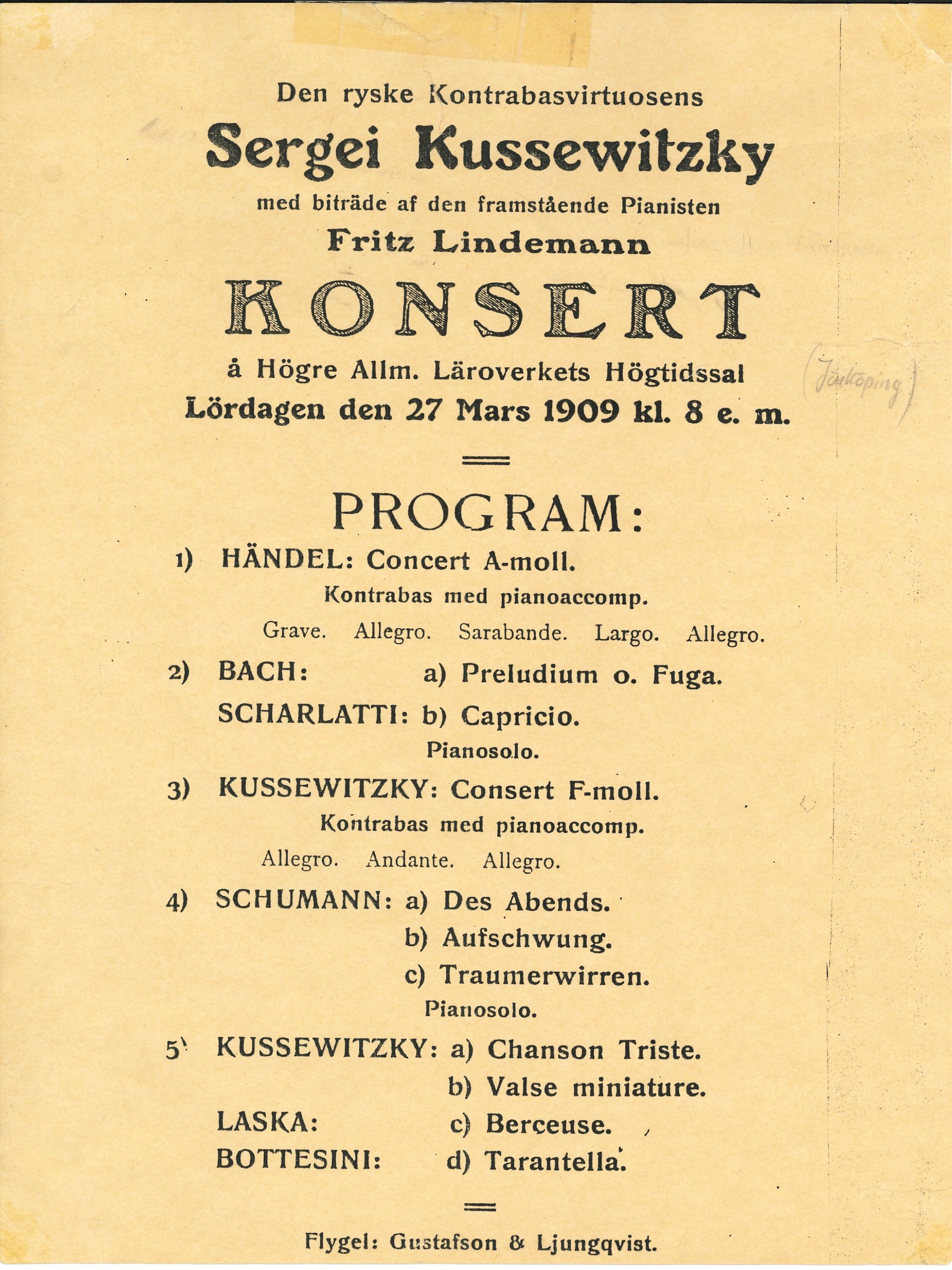 1909 г. концерт С. Кусевицкого в Стокгольме.
